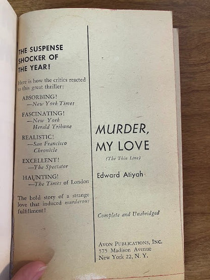 Vtg Paperback - MURDER MY LOVE by EDWARD ATIYAH