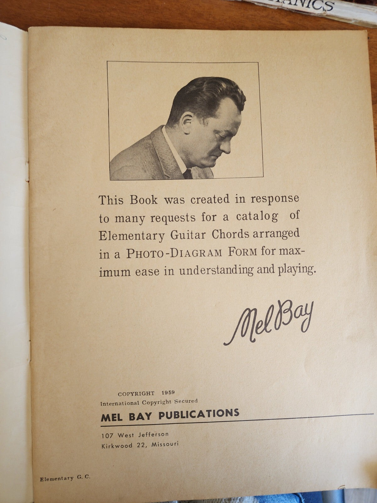 Vintage Mel Bay Guitar Chords Book – Picture & Diagram Form –1959