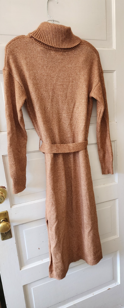 Rachel Zoe XS Tie Belt Turtleneck Knit Sweater Dress Copper