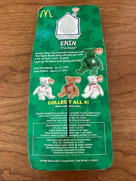 TY McDonalds Beanie Baby - Erin Maple Britannia Glory the Bear - FULL SET OF 4