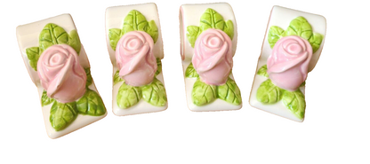 Vtg 1989 Porcelain Napkin Rings Raised Pink Roses Set 4