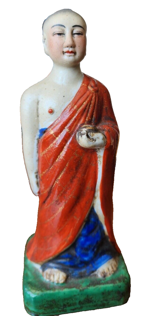 Vintage Chinese Asian Painted Porcelain Male Art Statue Sculpture Stamp-Signed