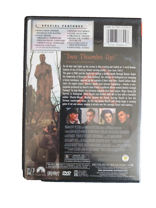 Enemy at the Gates (DVD, 2001, Widescreen) Very Good