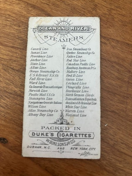 Tobacco Cards: Ocean and River Steamers Duke's Cigarettes - lot of 7
