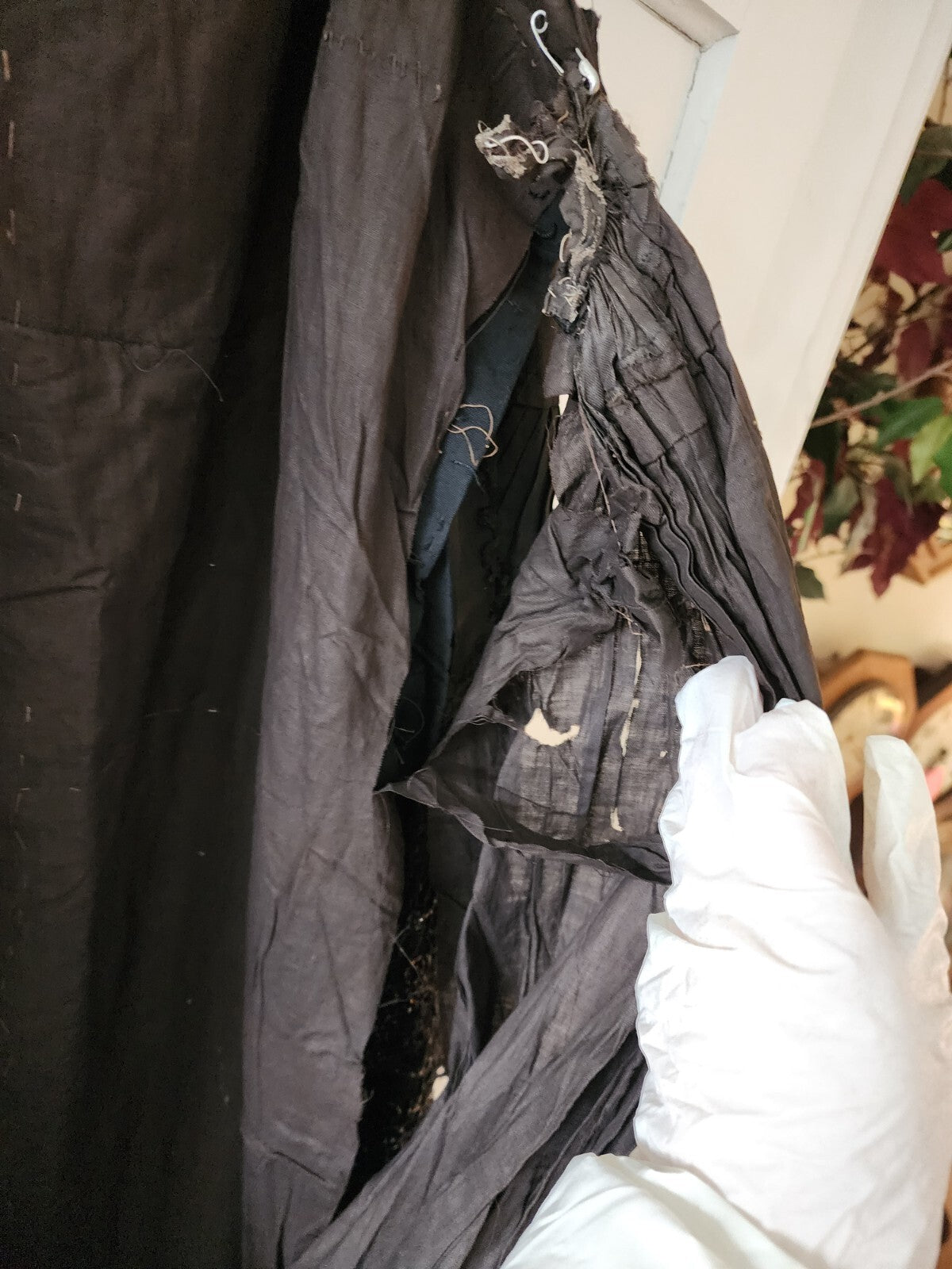 Edwardian Antique Full Long Beaded Skirt Black Silk/Taffeta