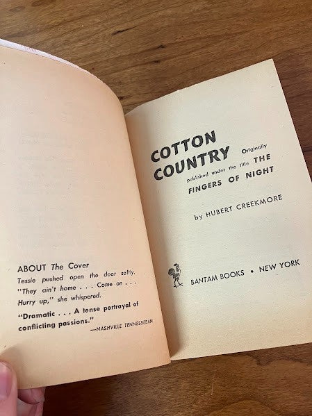 Vtg Paperback - Cotton Country (The Fingers Of Night) - Hubert Creekmore
