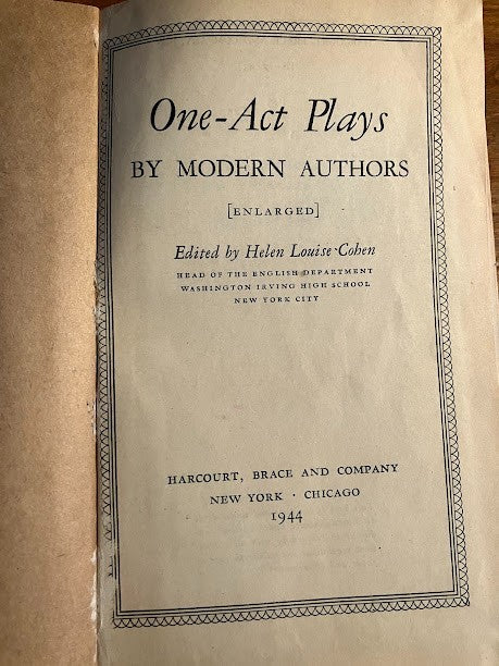 One-Act Plays By Modern Authors - Discarded Library Copy