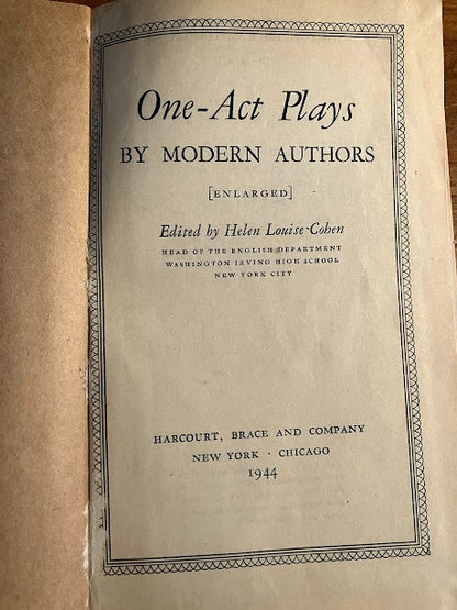 One-Act Plays By Modern Authors - Discarded Library Copy