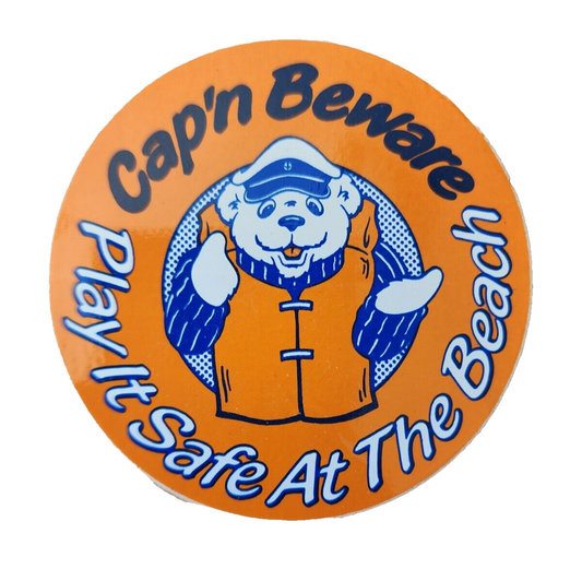 Cap'n beware play it safe at the beach sticker