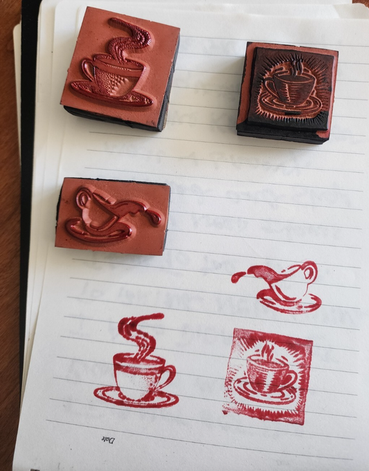 Lot of 3 Steaming Coffee Tea Espresso Cup Wood Rubber Stamps