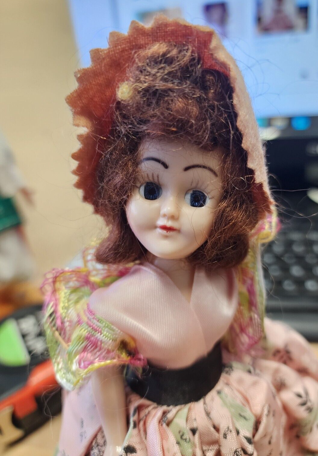 Vintage 1950s Elite Creations Dream Girl Pink Green Gown Doll Brunette