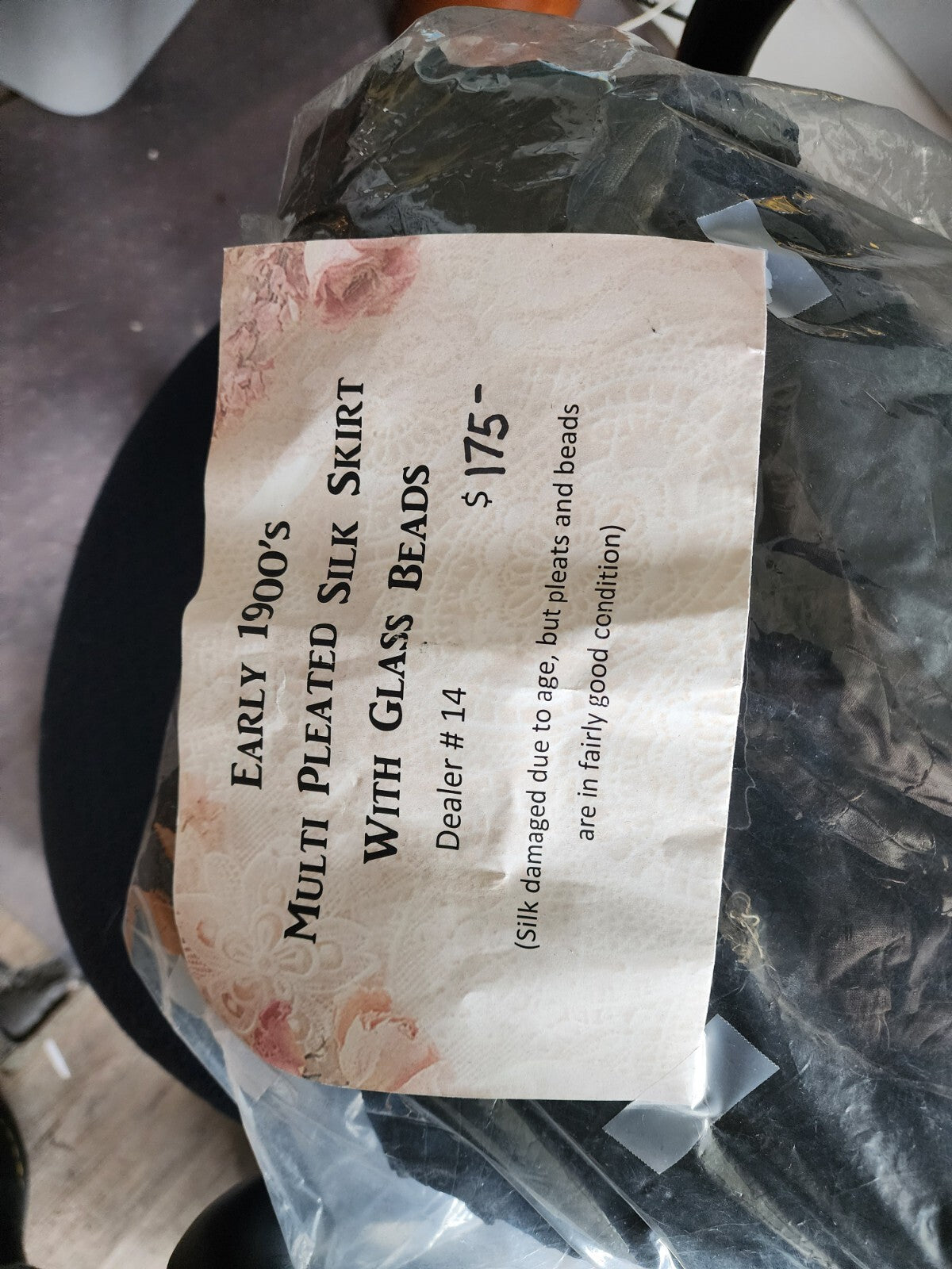 Edwardian Antique Full Long Beaded Skirt Black Silk/Taffeta