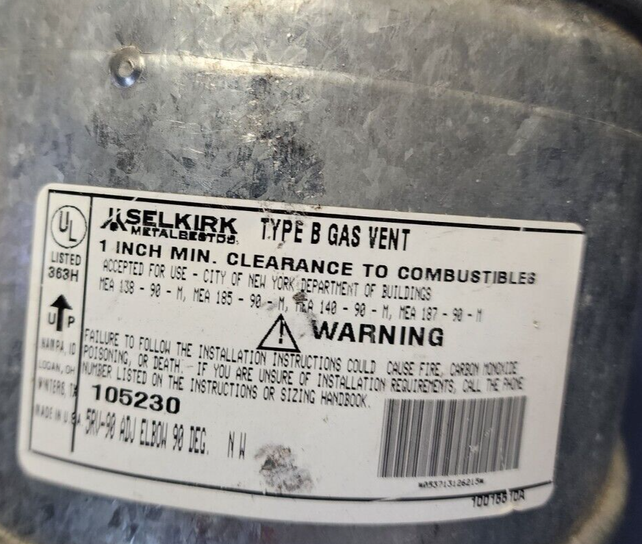 Selkirk 105230 Type"B" Gas Vent 5-Inch 90-degree Adjustable Elbow - USED