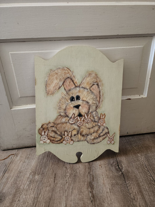 Hand Painted Vintage Wooden Bunny Rabbit Farmhouse Spring Decor