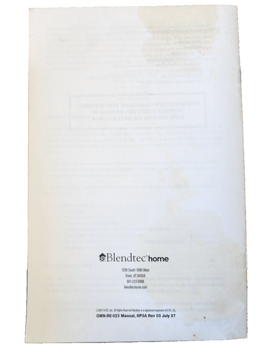 Blendtechome Model hp3a Owner's Manual and User Guide