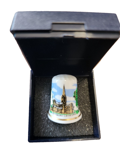 Antique English Bone China Thimble Salisbury Cathedral Forest China Company