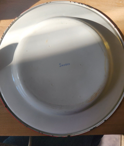Knight on horse Plate w/ Red Trim Enamelware Plate - Made In Sweden
