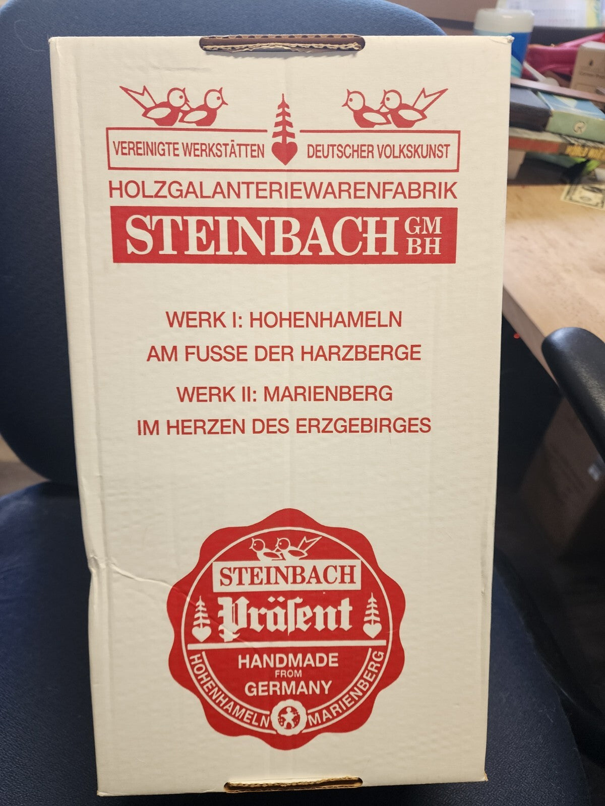 Vintage Steinbach West Germany Immigrant Wooden Nutcracker Musical Suitcase 15"