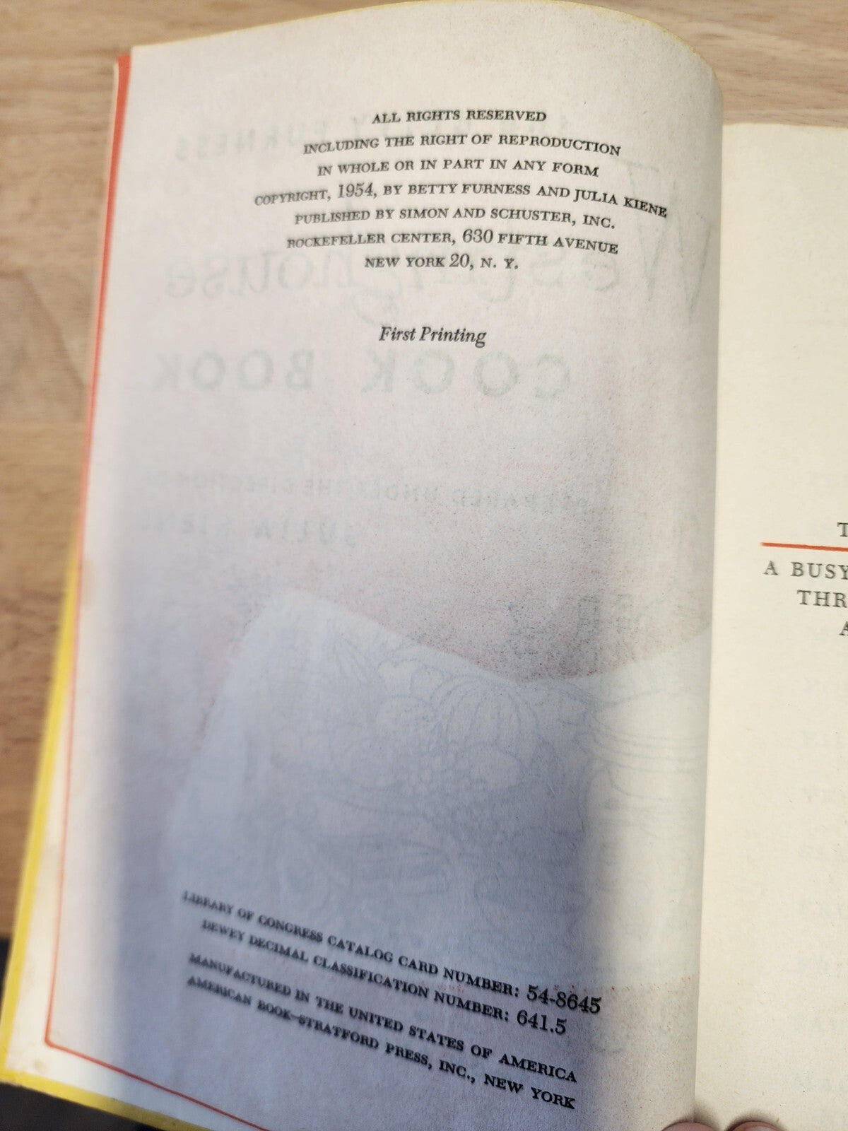 VTG The Betty Furness Westinghouse Cook Book Julia Kiene First Edition 1954