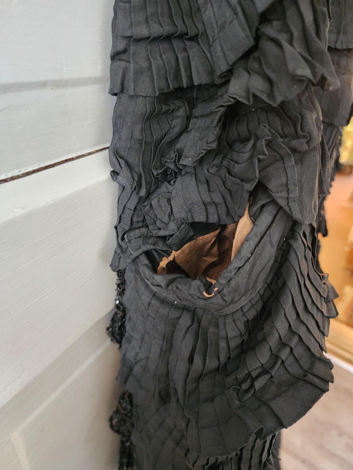 Edwardian Antique Full Long Beaded Skirt Black Silk/Taffeta