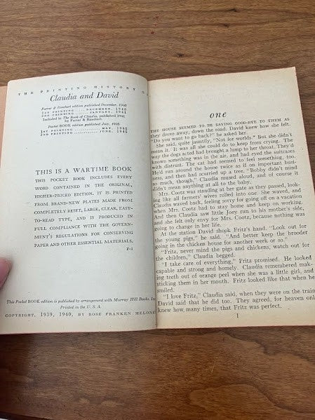 Vtg Pocket Book - CLAUDIA and DAVID by Rose Franken