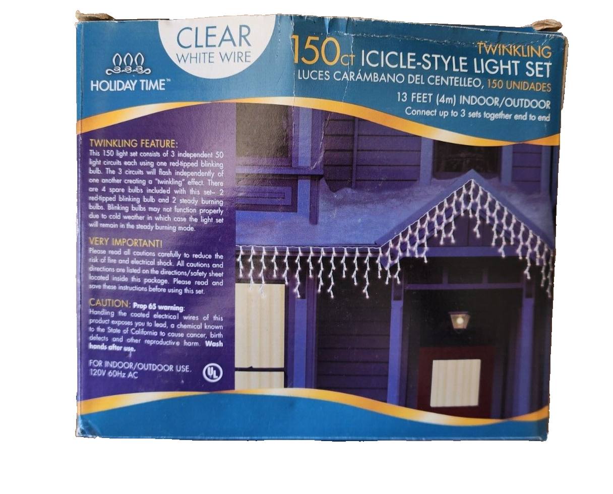 Holiday Time Twinkling Icicle Style Clear Light Set, 150ct Indoor Outdoor