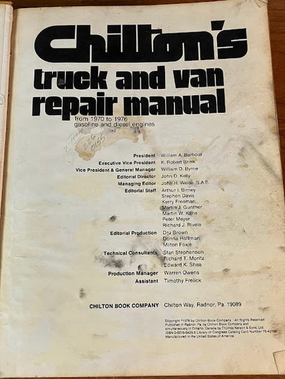 Chilton's TRUCK and VAN REPAIR MANUAL - from 1970 to 1976 - gasoline and diesel