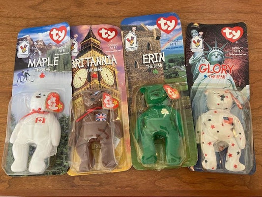 TY McDonalds Beanie Baby - Erin Maple Britannia Glory the Bear - FULL SET OF 4