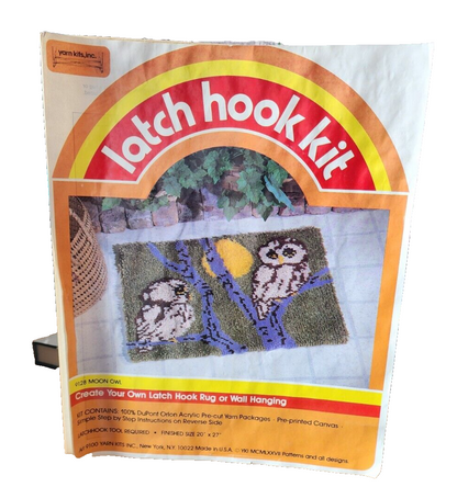 VTG Yarn Kits Inc. Latch Hook Kit Moon Owl 9128. Rug Or Wall Hanging 1977