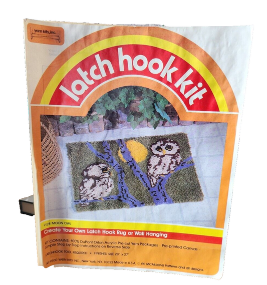 VTG Yarn Kits Inc. Latch Hook Kit Moon Owl 9128. Rug Or Wall Hanging 1977