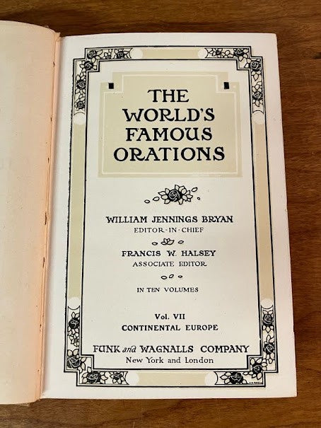 1906 THE WORLD'S FAMEOUS ORATIONS - William Jennings Bryan - 8/10 Volumes