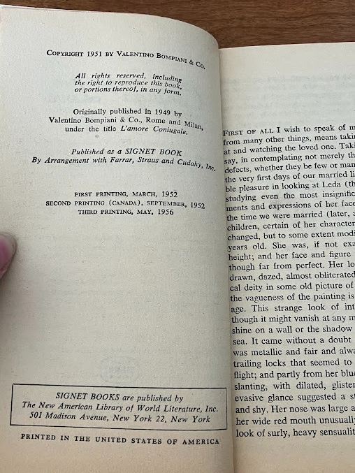 Vtg Paperback - CONJUGAL LOVE by Alberto Moravia