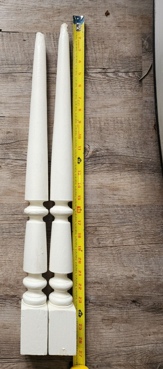 2 Painted White Wood Porch Spindles