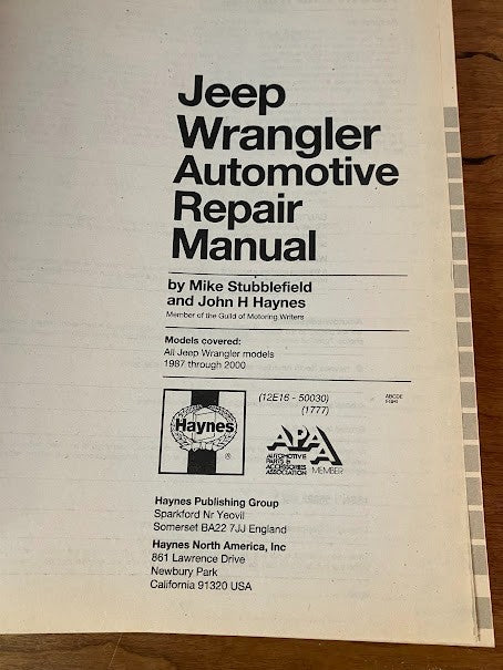 Jeep Wrangler 1987-00 All Models - Haynes Repair Manual