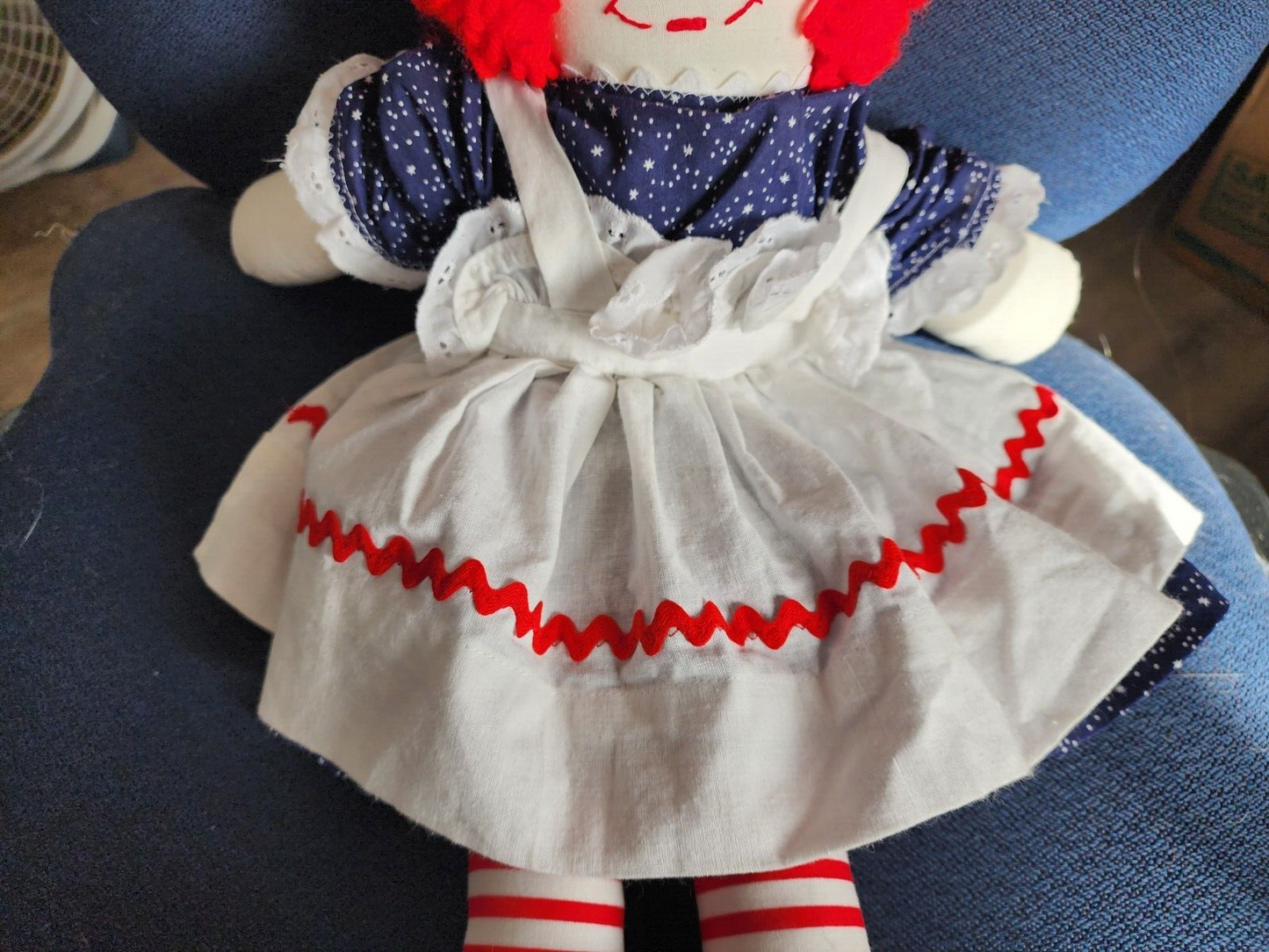 Vtg Raggedy Ann Cloth Doll Starry Dress White Apron 20in