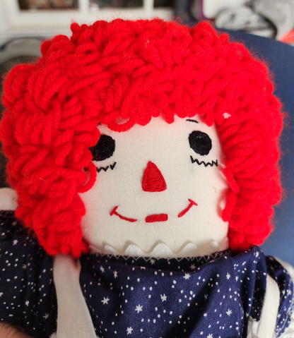 Vtg Raggedy Ann Cloth Doll Starry Dress White Apron 20in