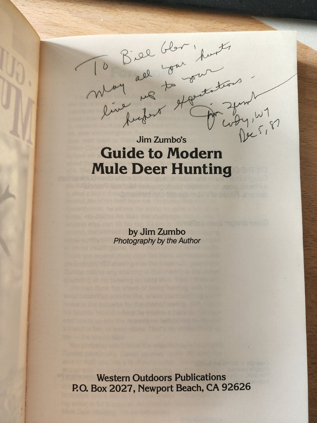 Jim Zumbo's Guide to Modern Mule Deer Hunting 1987 - SIGNED