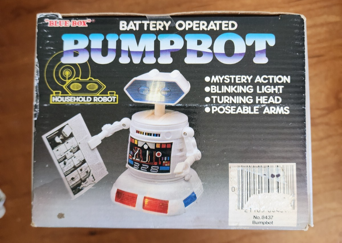 Vtg Blue Box Bumpbot Toy Robot in Box Hong Kong IN BOX