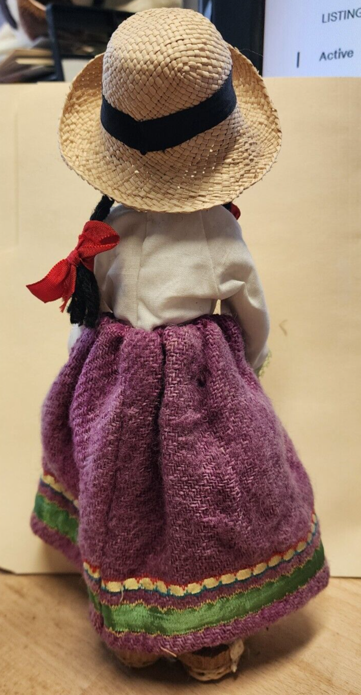 12" Vintage Wooden doll with Flower Basket