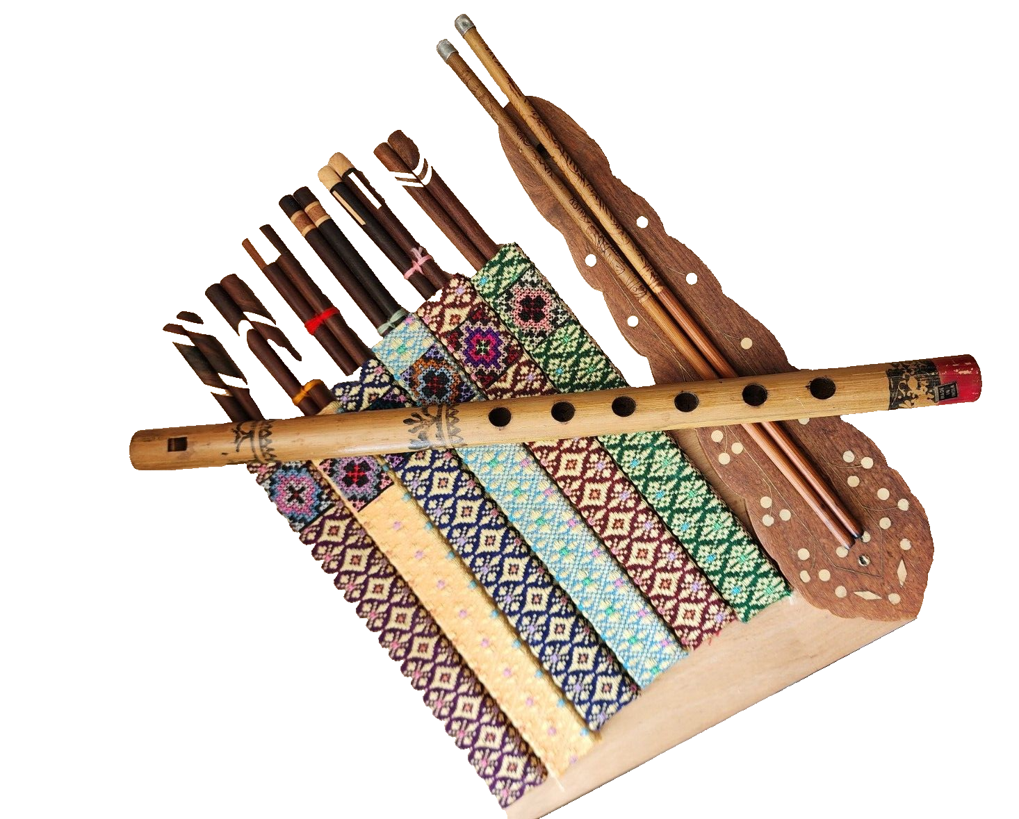 Set Of 6 Hand Carved Wooden Inlay Chopsticks and more (read description)