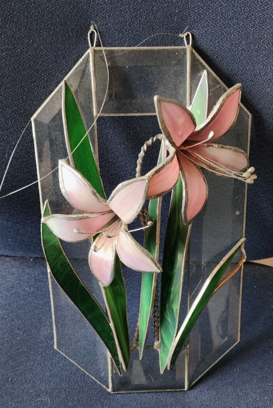 3-D Lily Flowers Hanging Art made of Fused Stained Glass