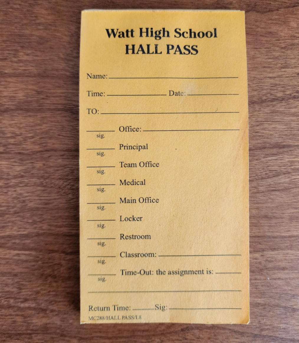 Watt School Hall Pass Student Teacher Form
