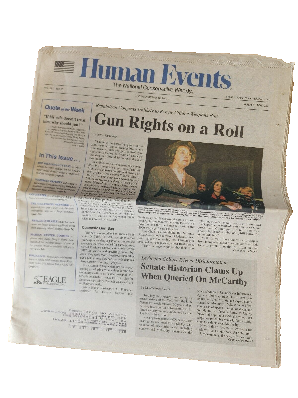 Human Events Gun Right on a Roll Vol. 59 No. 16 The National Conservative Weekly