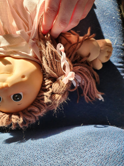 Vtg Cabbage Patch Kids Girl Brown Hair Eyes Factory 1985 Pink Dress & Pants