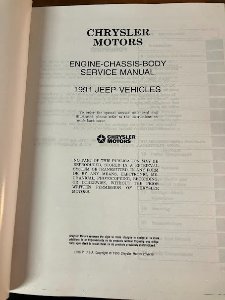 1991 Service Manuals - Chrysler Jeep