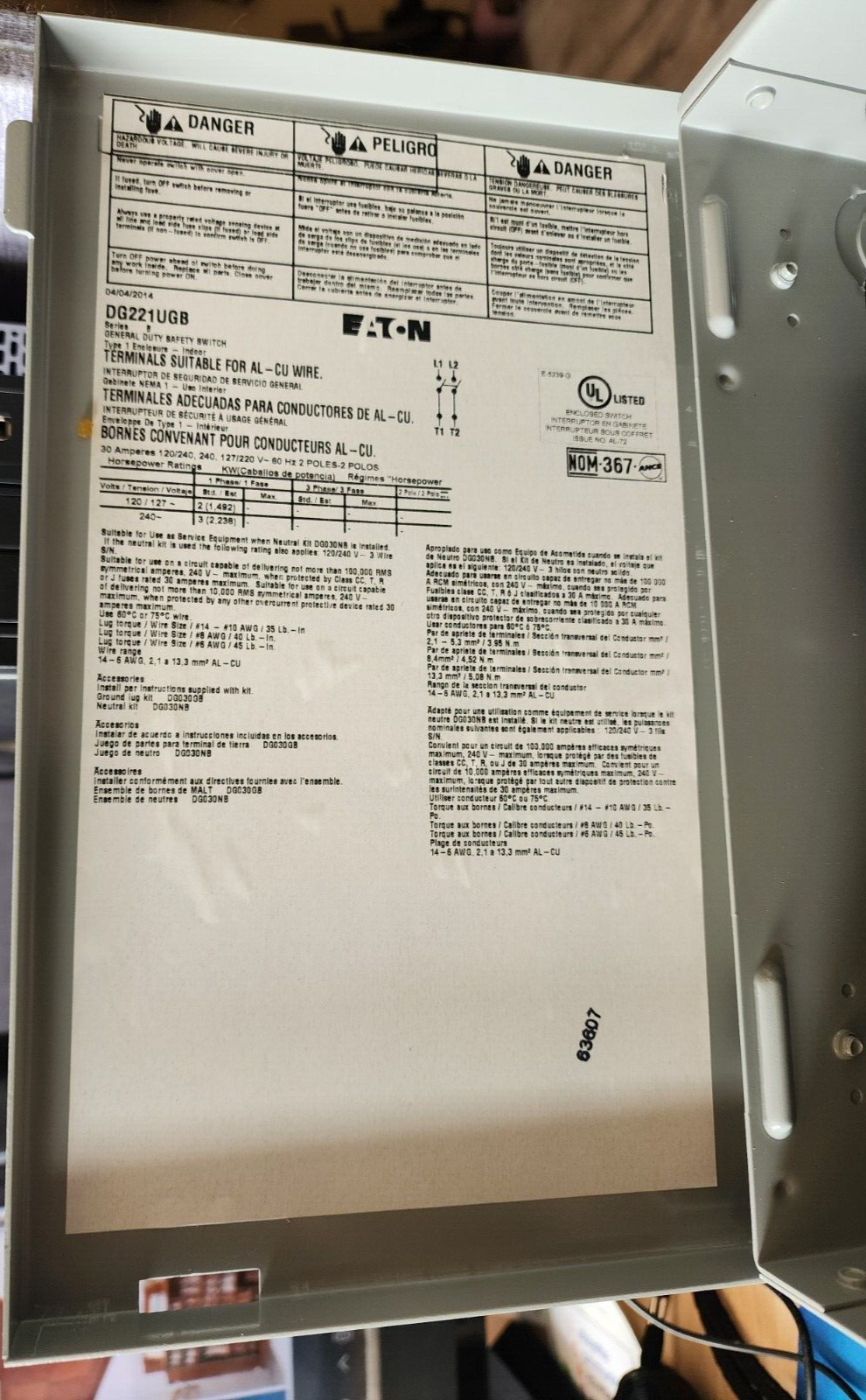 EATON 30A 240 GENERAL DUTY SAFETY SWITCH - USED