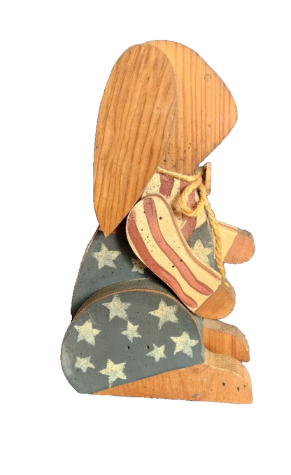 Vtg USA Wooden Bunny with Moveable Ears 10"