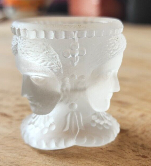 Vtg LG Wright Satin Glass Three Faces Open Salt
