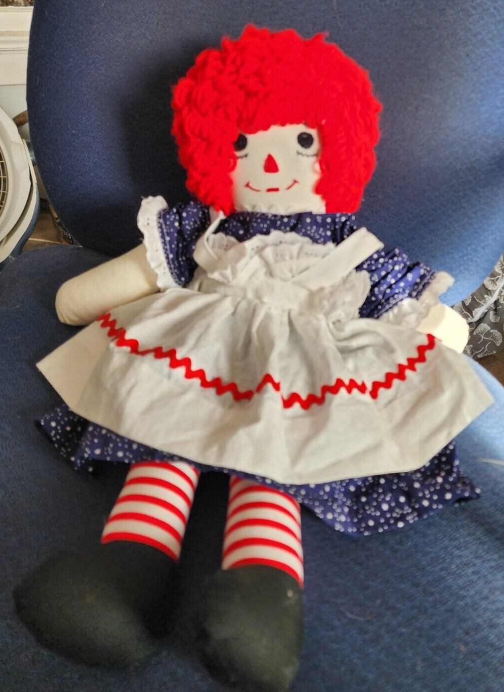 Vtg Raggedy Ann Cloth Doll Starry Dress White Apron 20in
