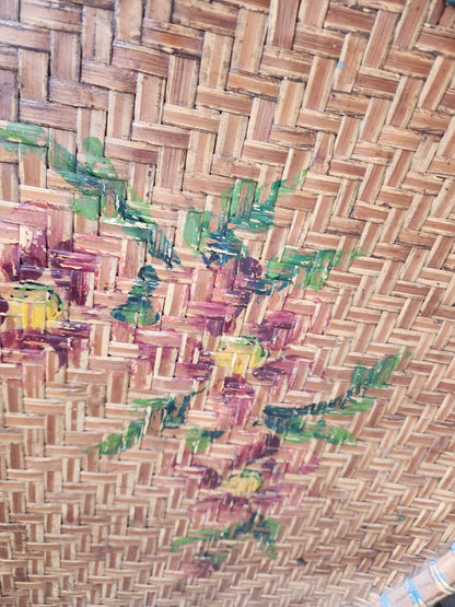 19th Century Floral Chinese Woven Bamboo Serving Tray 27" Diameter